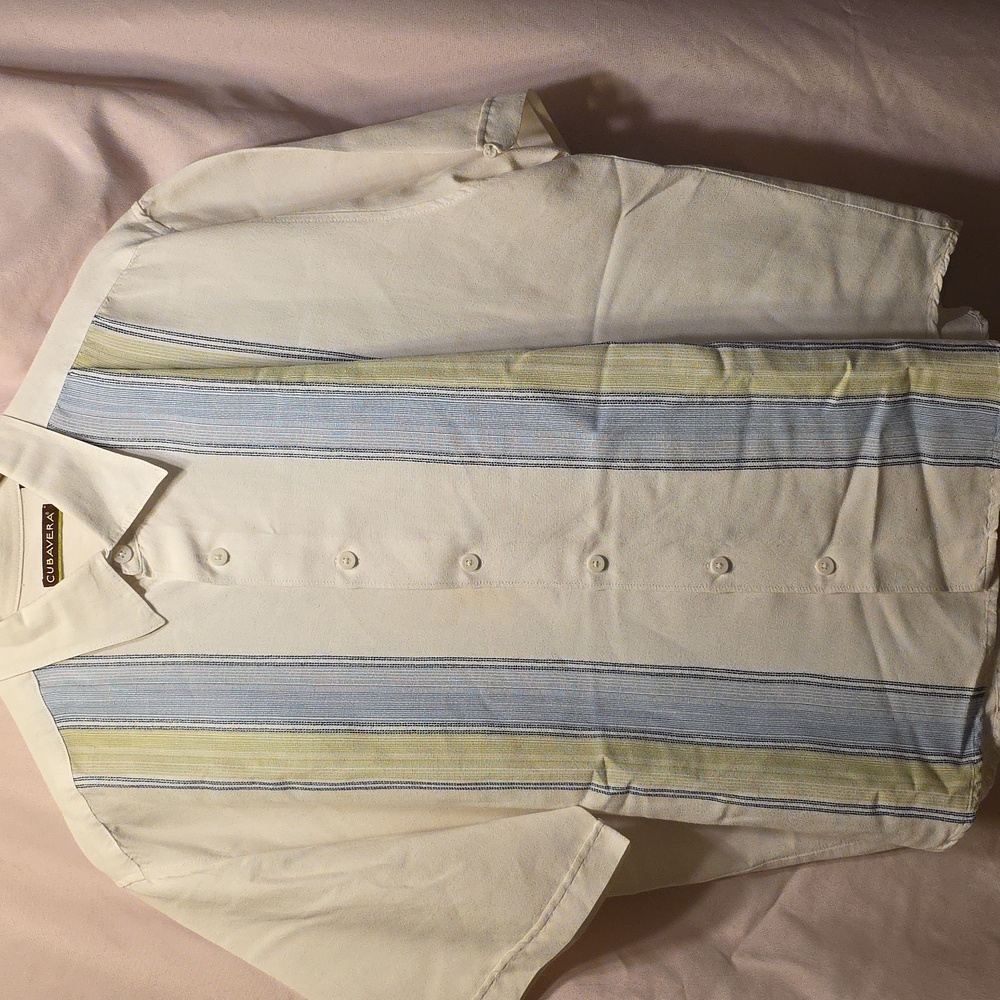Cubavera Classic White, Green & Blue Shirt Mens XXL (Frank #17)